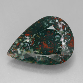 24.33 ct Green Bloodstone Gemstone, Bloodstone Gem in Pear Facet Shape for Sale.