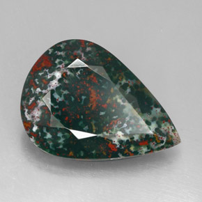 24.33 ct Green Bloodstone Stone, Natural Bloodstone in Pear Facet Shape for Sale