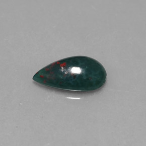 0.69 ct Green Bloodstone Gemstone, Bloodstone Gem in Pear Cabochon Shape for Sale.