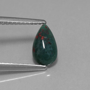 0.69 ct Green Bloodstone Stone, Natural Bloodstone in Pear Cabochon Shape for Sale