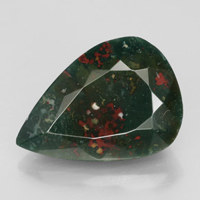 10.96 ct Green Bloodstone Gemstone, Bloodstone Gem in Pear Facet Shape for Sale.