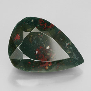 10.96 ct Green Bloodstone Stone, Natural Bloodstone in Pear Facet Shape for Sale