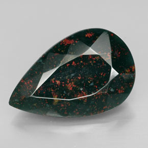 11.42 ct Green Bloodstone Gemstone, Bloodstone Gem in Pear Facet Shape for Sale.