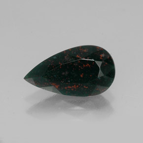 4.61 ct Green Bloodstone Gemstone, Bloodstone Gem in Pear Facet Shape for Sale.
