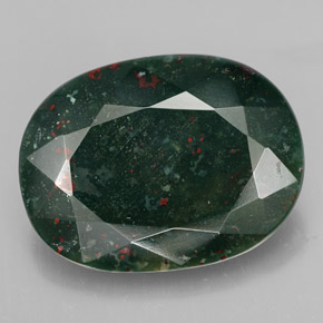 18.48 ct Green Bloodstone Gemstone, Bloodstone Gem in Oval Facet Shape for Sale.