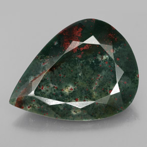 21.53 ct Green Bloodstone Gemstone, Bloodstone Gem in Pear Facet Shape for Sale.