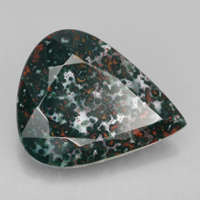 17.28 ct Green Bloodstone Stone, Natural Bloodstone in Pear Facet Shape for Sale