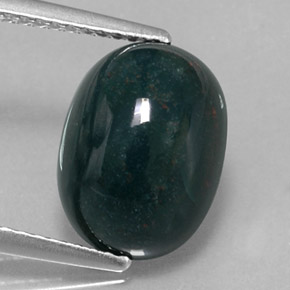 4.04 ct Green Bloodstone Gemstone, Bloodstone Gem in Oval Cabochon Shape for Sale.