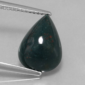 3.90 ct Green Bloodstone Gemstone, Bloodstone Gem in Pear Cabochon Shape for Sale.