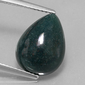 5.23 ct Green Bloodstone Gemstone, Bloodstone Gem in Pear Cabochon Shape for Sale.