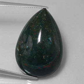 33.97 ct Green Bloodstone Gemstone, Bloodstone Gem in Pear Cabochon Shape for Sale.