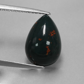 3.23 ct Green Bloodstone Gemstone, Bloodstone Gem in Pear Cabochon Shape for Sale.