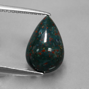 2.70 ct Green Bloodstone Gemstone, Bloodstone Gem in Pear Cabochon Shape for Sale.