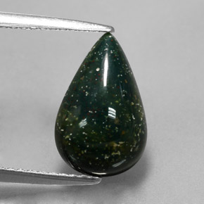 2.73 ct Green Bloodstone Gemstone, Bloodstone Gem in Pear Cabochon Shape for Sale.