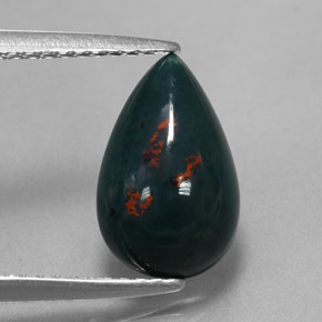 2.13 ct Green Bloodstone Gemstone, Bloodstone Gem in Pear Cabochon Shape for Sale.