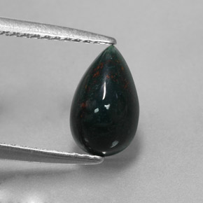 1.23 ct Green Bloodstone Gemstone, Bloodstone Gem in Pear Cabochon Shape for Sale.