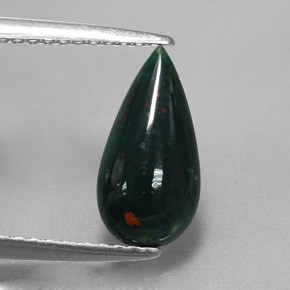1.07 ct Green Bloodstone Gemstone, Bloodstone Gem in Pear Cabochon Shape for Sale.