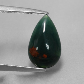 1.18 ct Green Bloodstone Gemstone, Bloodstone Gem in Pear Cabochon Shape for Sale.