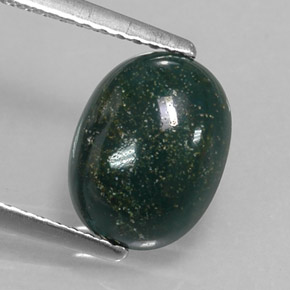 2.17 ct Green Bloodstone Gemstone, Bloodstone Gem in Oval Cabochon Shape for Sale.