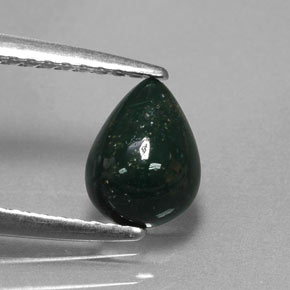 0.70 ct Green Bloodstone Gemstone, Bloodstone Gem in Pear Cabochon Shape for Sale.