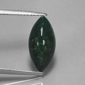 2.38 ct Green Bloodstone Gemstone, Bloodstone Gem in Marquise Cabochon Shape for Sale.