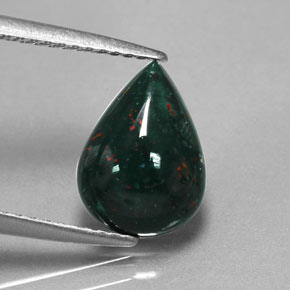 1.84 ct Green Bloodstone Gemstone, Bloodstone Gem in Pear Cabochon Shape for Sale.