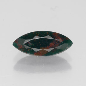 0.87 ct Green Bloodstone Gemstone, Bloodstone Gem in Marquise Facet Shape for Sale.