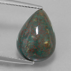 5.72 ct Green Bloodstone Gemstone, Bloodstone Gem in Pear Cabochon Shape for Sale.
