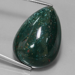 34.01 ct Green Bloodstone Gemstone, Bloodstone Gem in Pear Cabochon Shape for Sale.