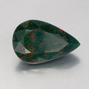 3.10 ct Green Bloodstone Stone, Natural Bloodstone in Pear Facet Shape for Sale