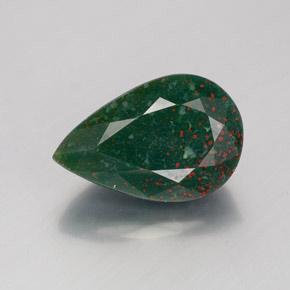 3.44 ct Green Bloodstone Gemstone, Bloodstone Gem in Pear Facet Shape for Sale.