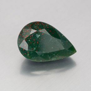 3.44 ct Green Bloodstone Stone, Natural Bloodstone in Pear Facet Shape for Sale