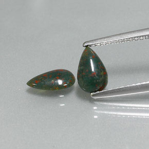 1.03 ct Green Bloodstone Gemstone, Bloodstone Gem in Pear Cabochon Shape for Sale.