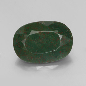 13.32 ct Green Bloodstone Gemstone, Bloodstone Gem in Oval Facet Shape for Sale.