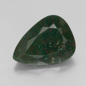 15.21 ct Green Bloodstone Gemstone, Bloodstone Gem in Pear Facet Shape for Sale.