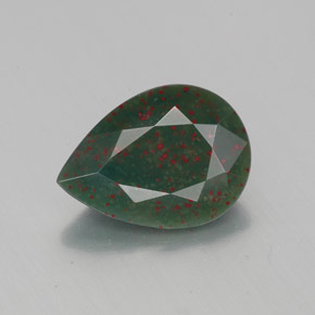 1.86 ct Green Bloodstone Gemstone, Bloodstone Gem in Pear Facet Shape for Sale.