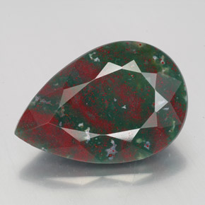 7.95 ct Green Bloodstone Gemstone, Bloodstone Gem in Pear Facet Shape for Sale.