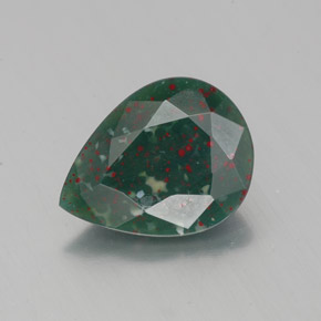 1.59 ct Green Bloodstone Gemstone, Bloodstone Gem in Pear Facet Shape for Sale.