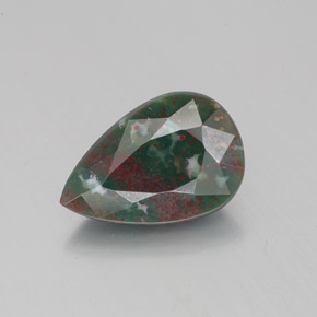 1.78 ct Green Bloodstone Gemstone, Bloodstone Gem in Pear Facet Shape for Sale.