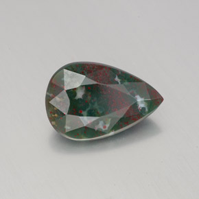 1.78 ct Green Bloodstone Stone, Natural Bloodstone in Pear Facet Shape for Sale