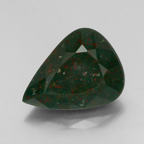 13.69 ct Green Bloodstone Gemstone, Bloodstone Gem in Pear Facet Shape for Sale.