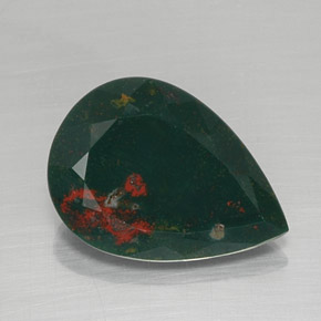 7.08 ct Green Bloodstone Gemstone, Bloodstone Gem in Pear Facet Shape for Sale.