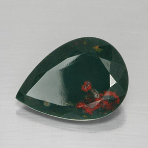 7.08 ct Green Bloodstone Stone, Natural Bloodstone in Pear Facet Shape for Sale