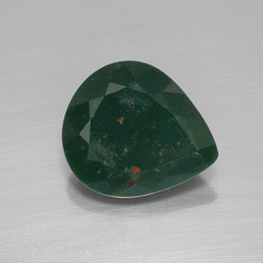8.69 ct Green Bloodstone Gemstone, Bloodstone Gem in Pear Facet Shape for Sale.