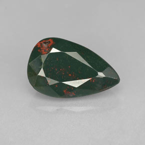 3.34 ct Green Bloodstone Gemstone, Bloodstone Gem in Pear Facet Shape for Sale.