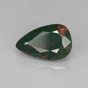3.34 ct Green Bloodstone Stone, Natural Bloodstone in Pear Facet Shape for Sale