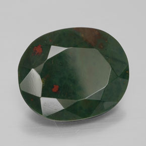 10.91 ct Green Bloodstone Stone, Natural Bloodstone in Oval Facet Shape for Sale