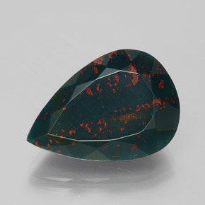 12.66 ct Green Bloodstone Gemstone, Bloodstone Gem in Pear Facet Shape for Sale.