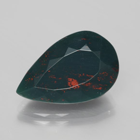 9.46 ct Green Bloodstone Gemstone, Bloodstone Gem in Pear Facet Shape for Sale.