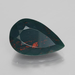 9.46 ct Green Bloodstone Stone, Natural Bloodstone in Pear Facet Shape for Sale
